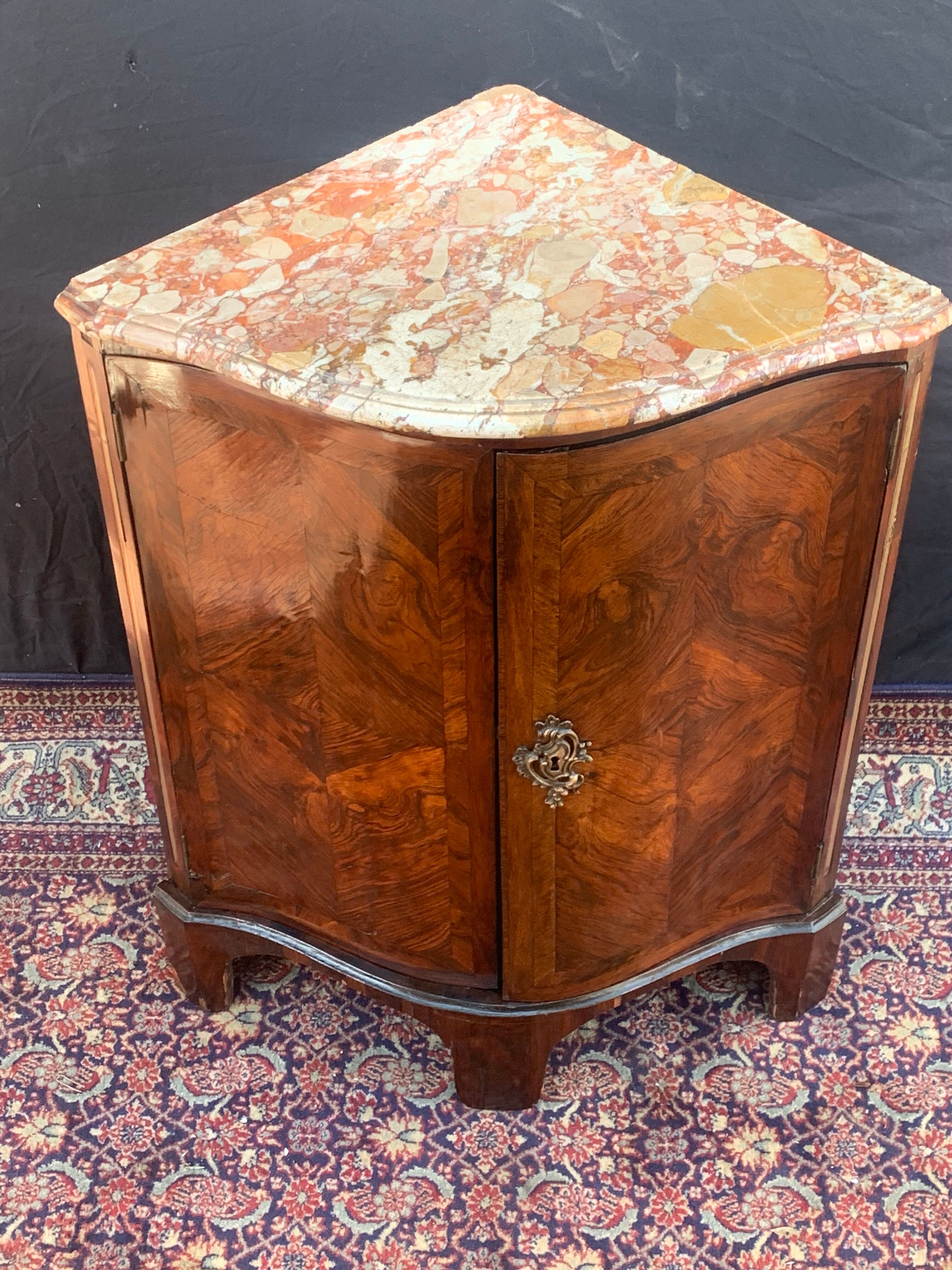 Migeon corner buffet stamped in Louis XV period marquetry