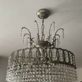 Lustre cascade de pampilles en cristal et bronze argenté