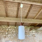 Scandinavian Pendant Lamp in Teak and Opaline, Circa 60´s