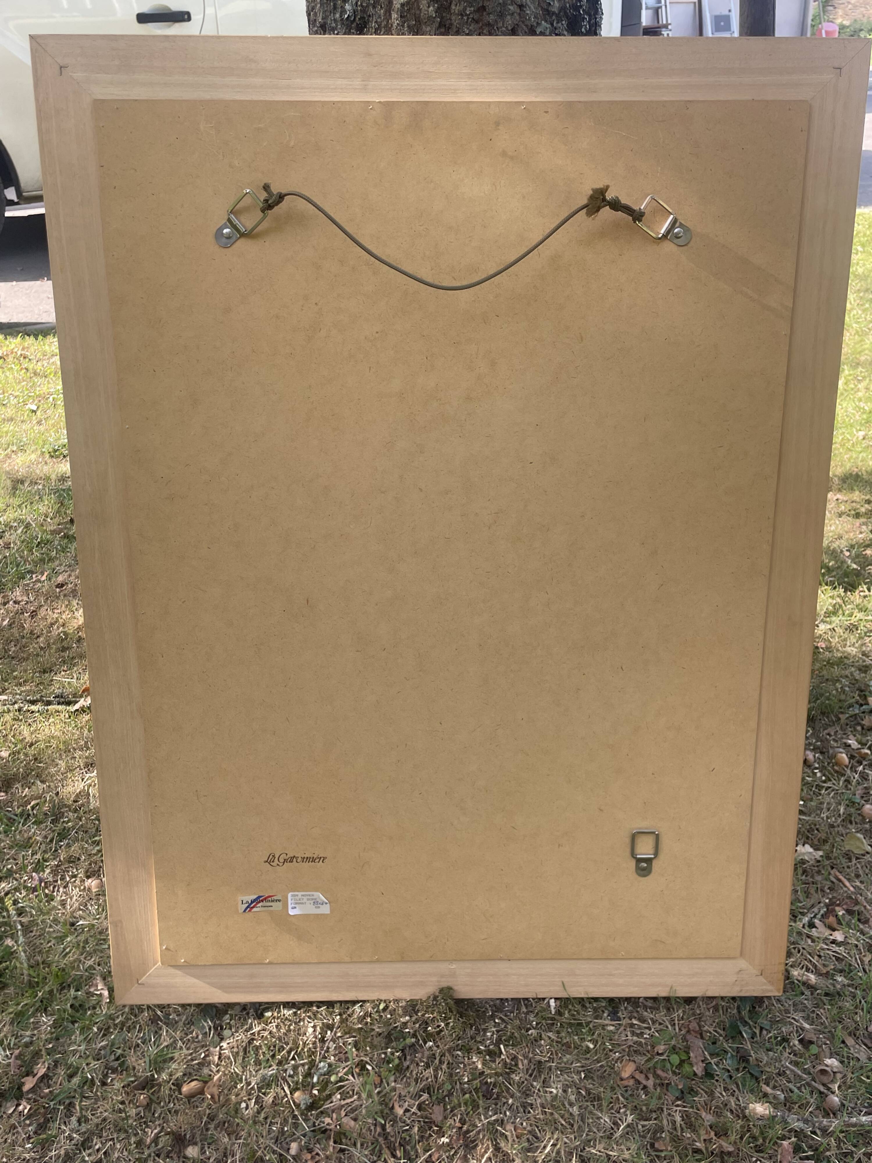 Large mirror with natural wood molding, gold fillet, beveled mirror, (La Gatvinière)