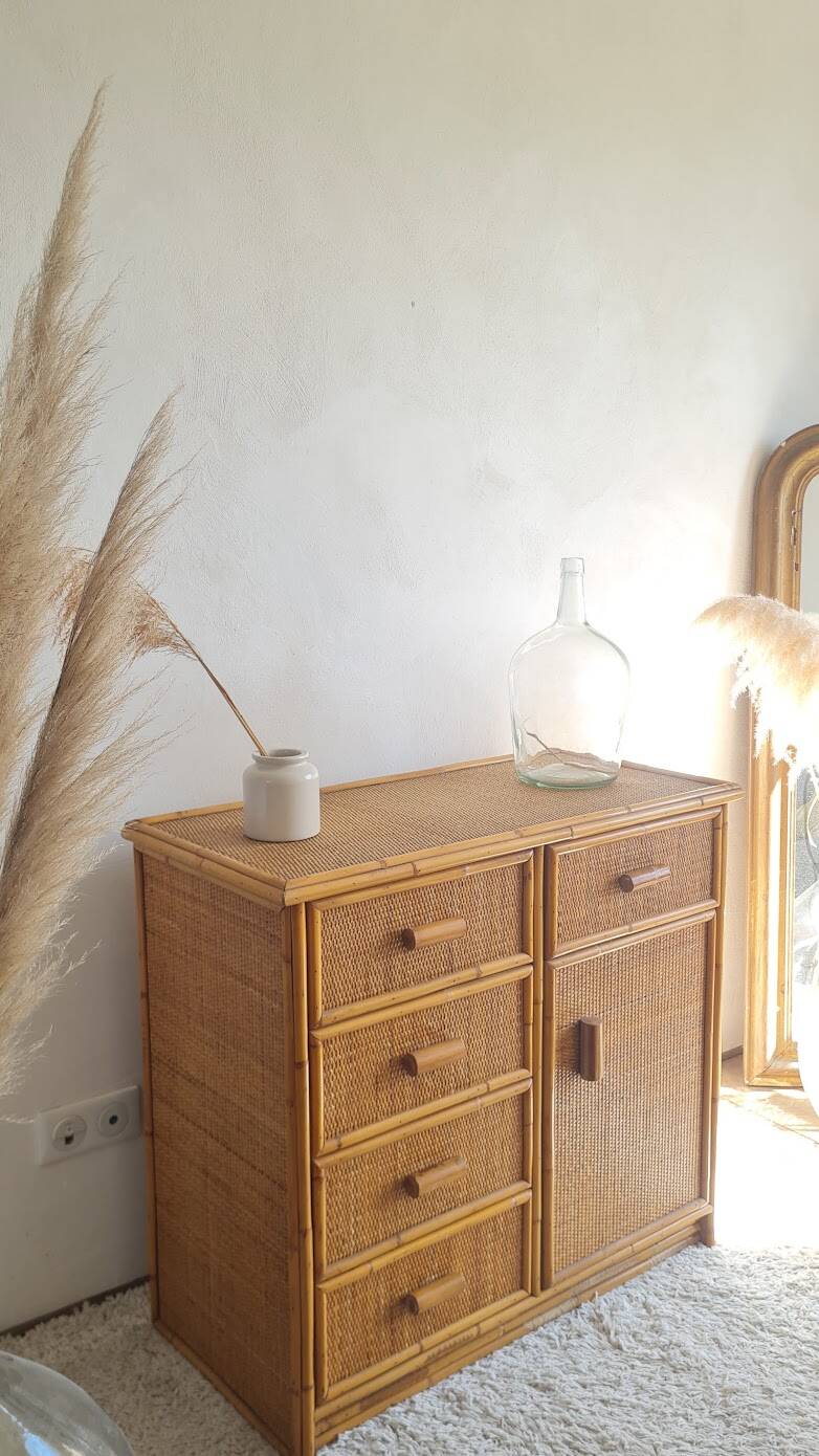 Vintage rattan chest of drawers