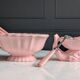 Vintage powder pink earthenware duo. Salins les Bains. 1950s.