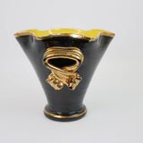 Large black and gold ceramic vase from Vallauris
