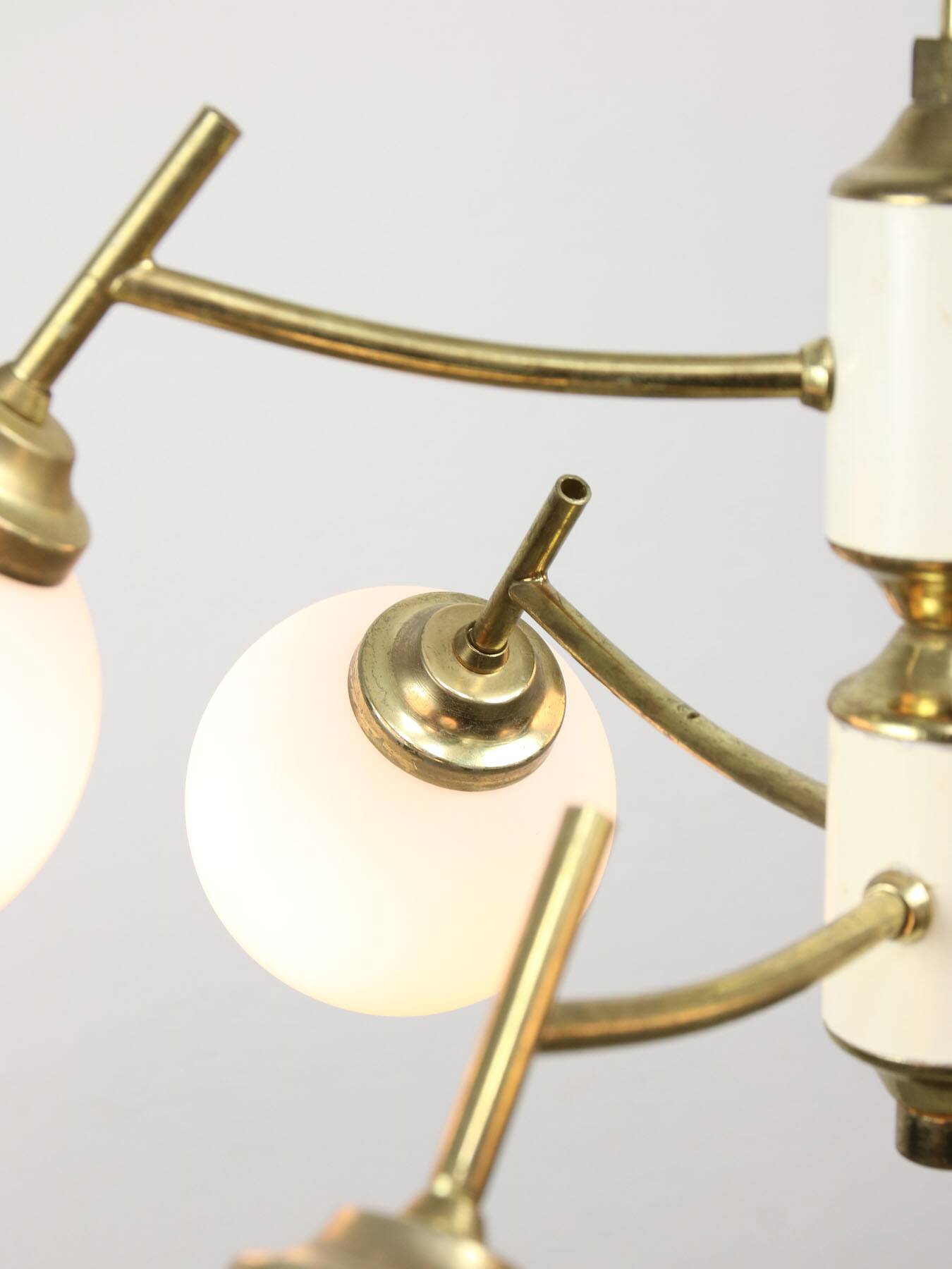 Mid-century Italian Brass and Opaline Chandelier, 50s