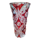 Large ruby red cut crystal vase, handmade, 1960.