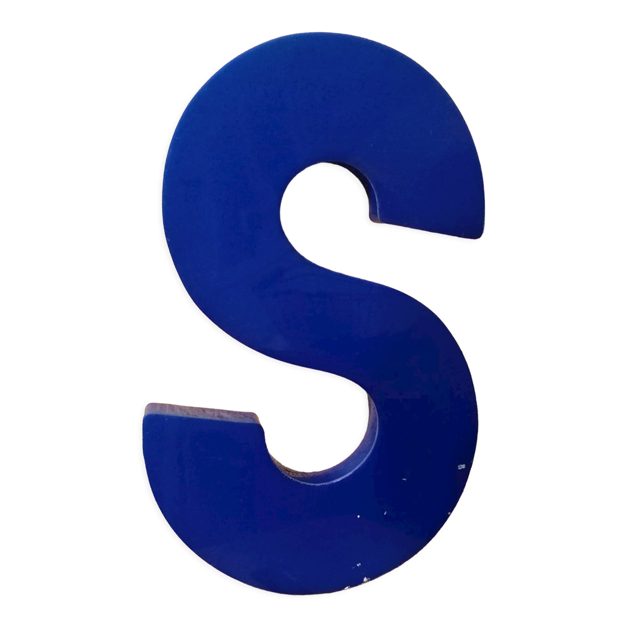 Letter S vintage sign in blue plexiglass