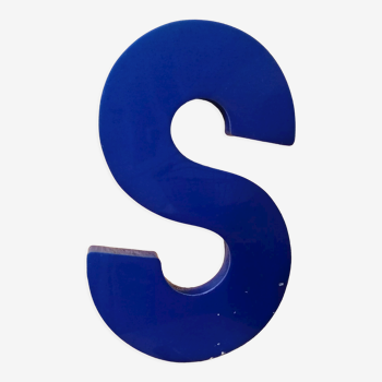 Letter S vintage sign in blue plexiglass