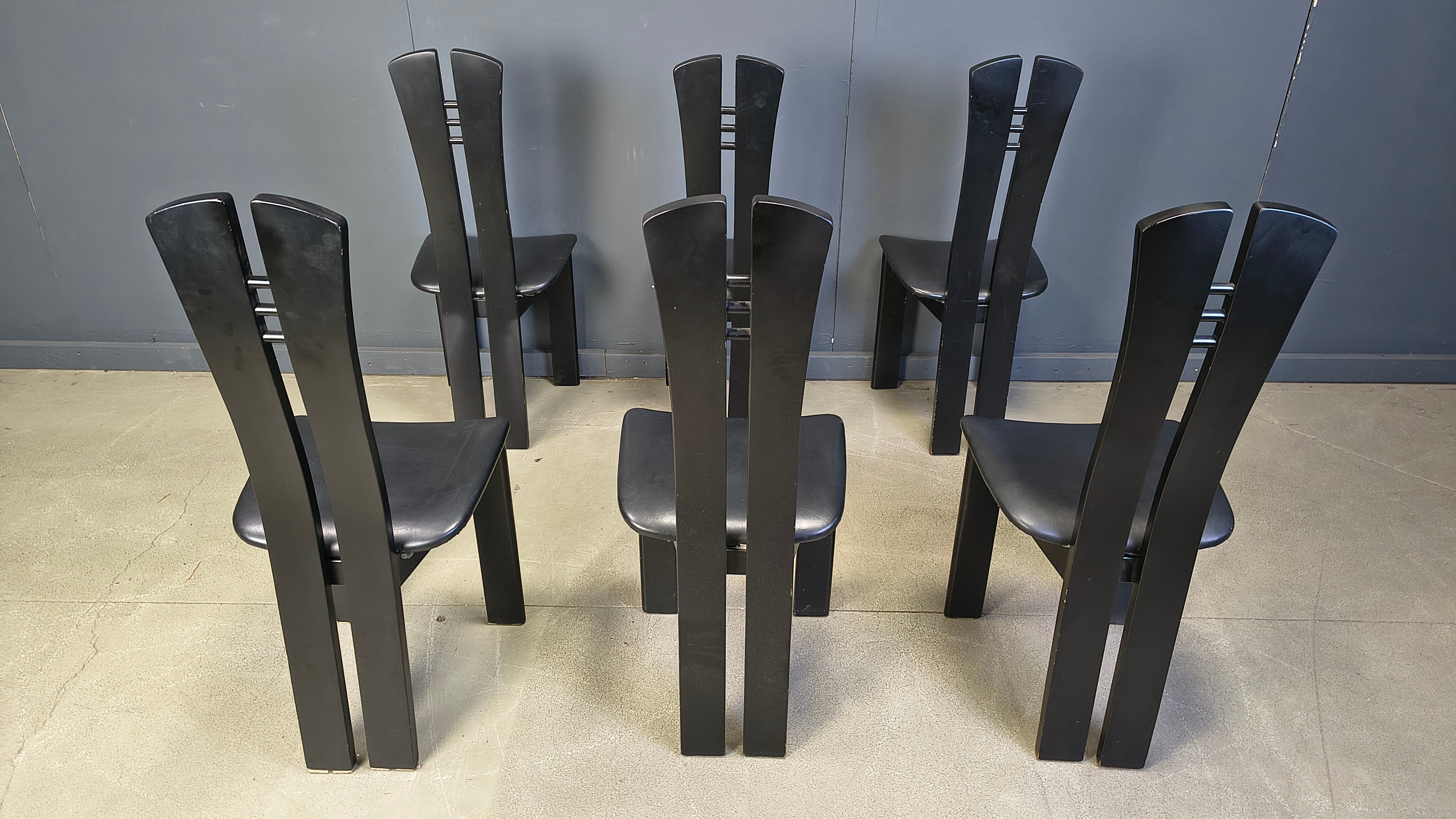 Post modern wooden dining chairs, 1980s - set of 6