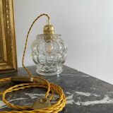Walking lamp with vintage globe in transparent molded glass