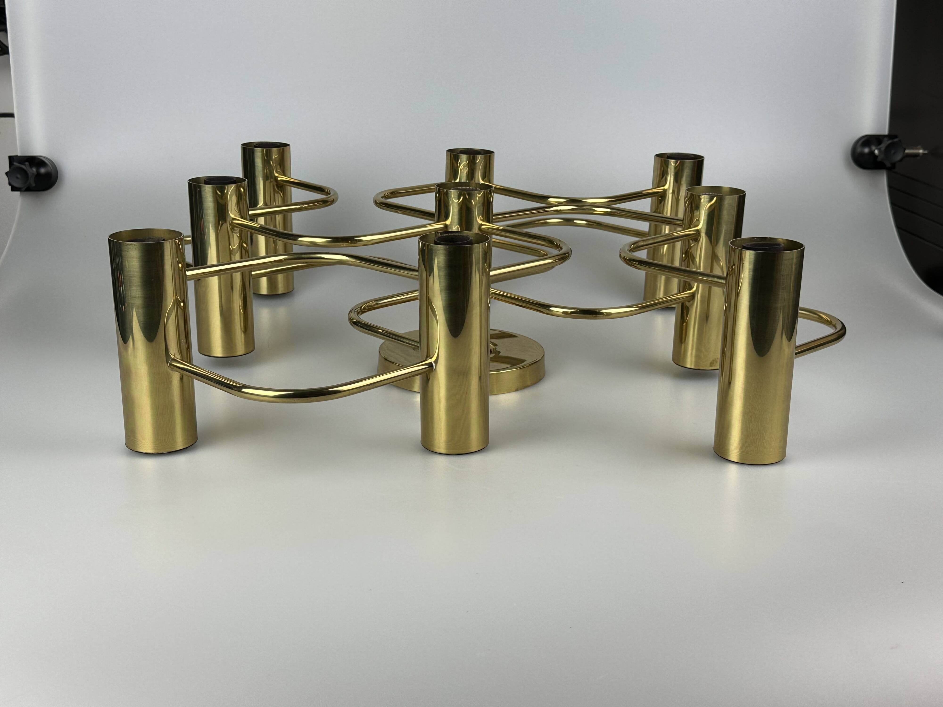 60s 70s 9-bulb ceiling lamp from Leola Leuchten Germany in brass