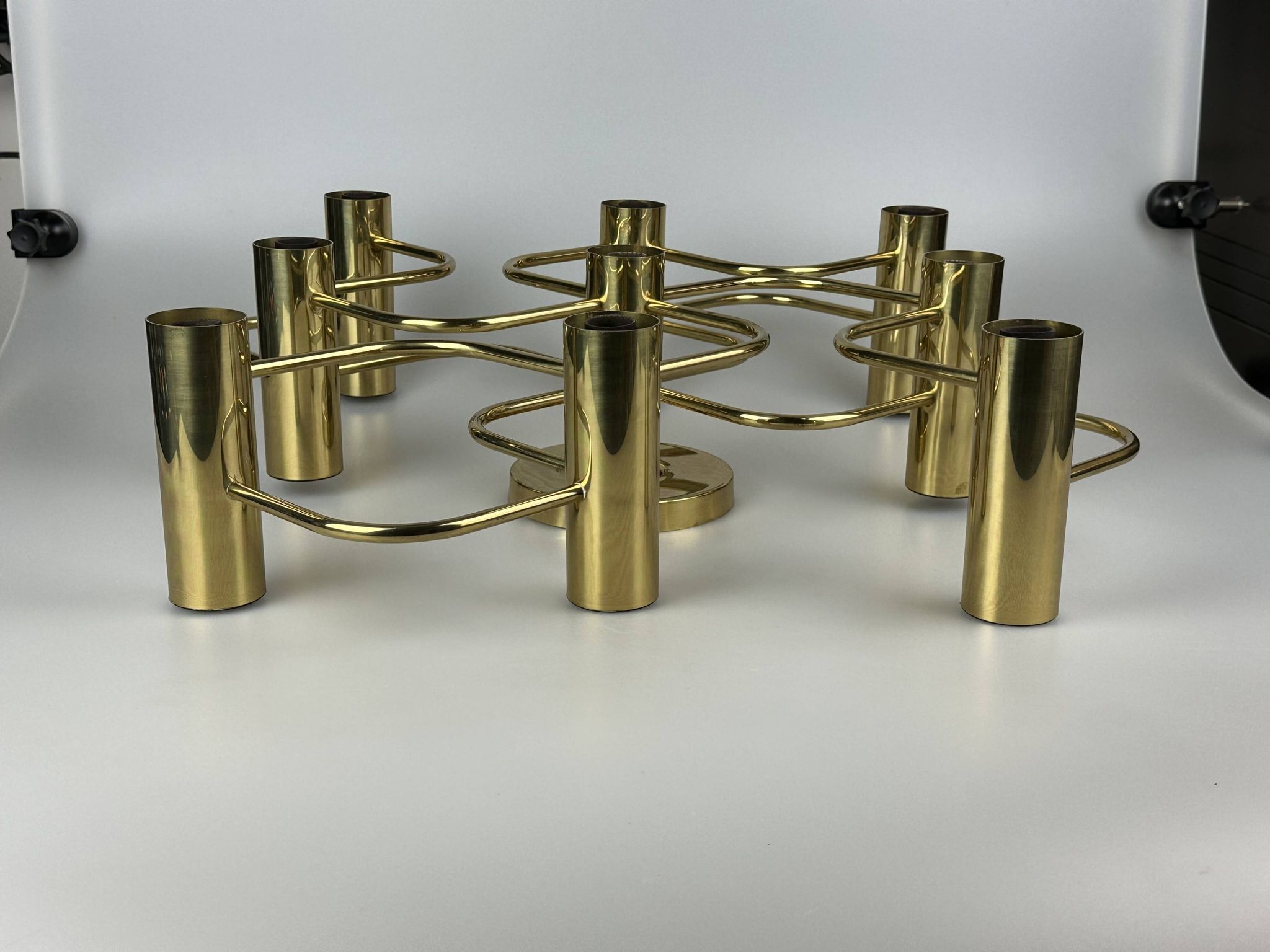 60s 70s 9-bulb ceiling lamp from Leola Leuchten Germany in brass