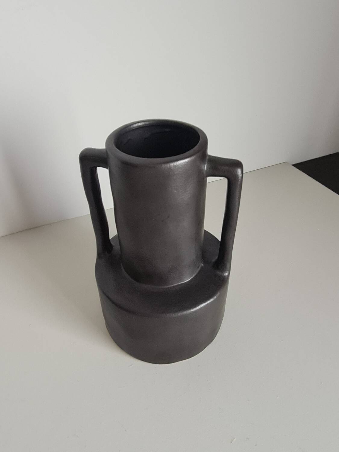 Modernist black ceramic vase / handmade / vintage
