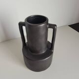 Vase moderniste en céramique noire / fabrication artisanale / vintage