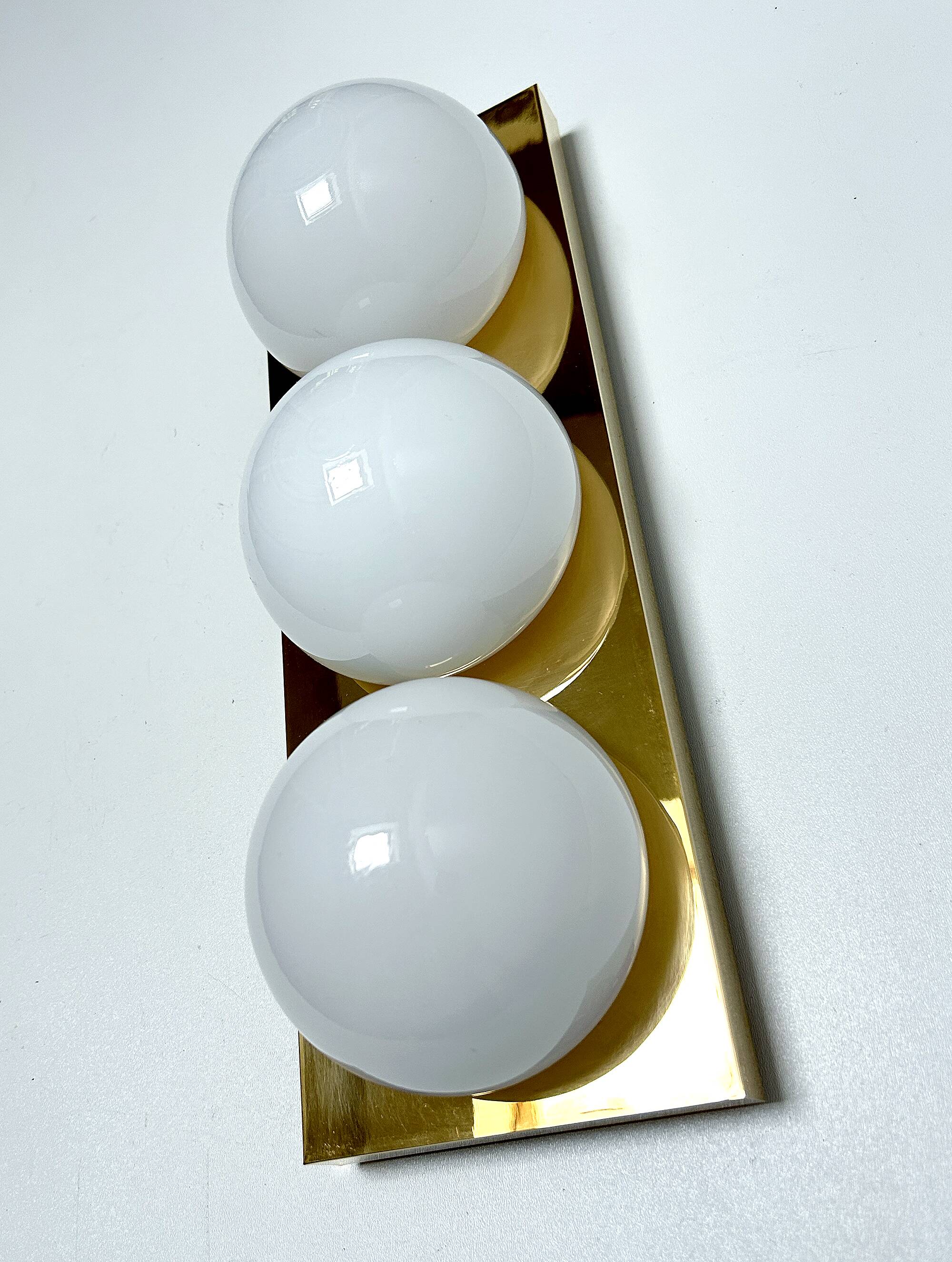 3 vintage limburg sconces, bronze gilded with fine gold, glass