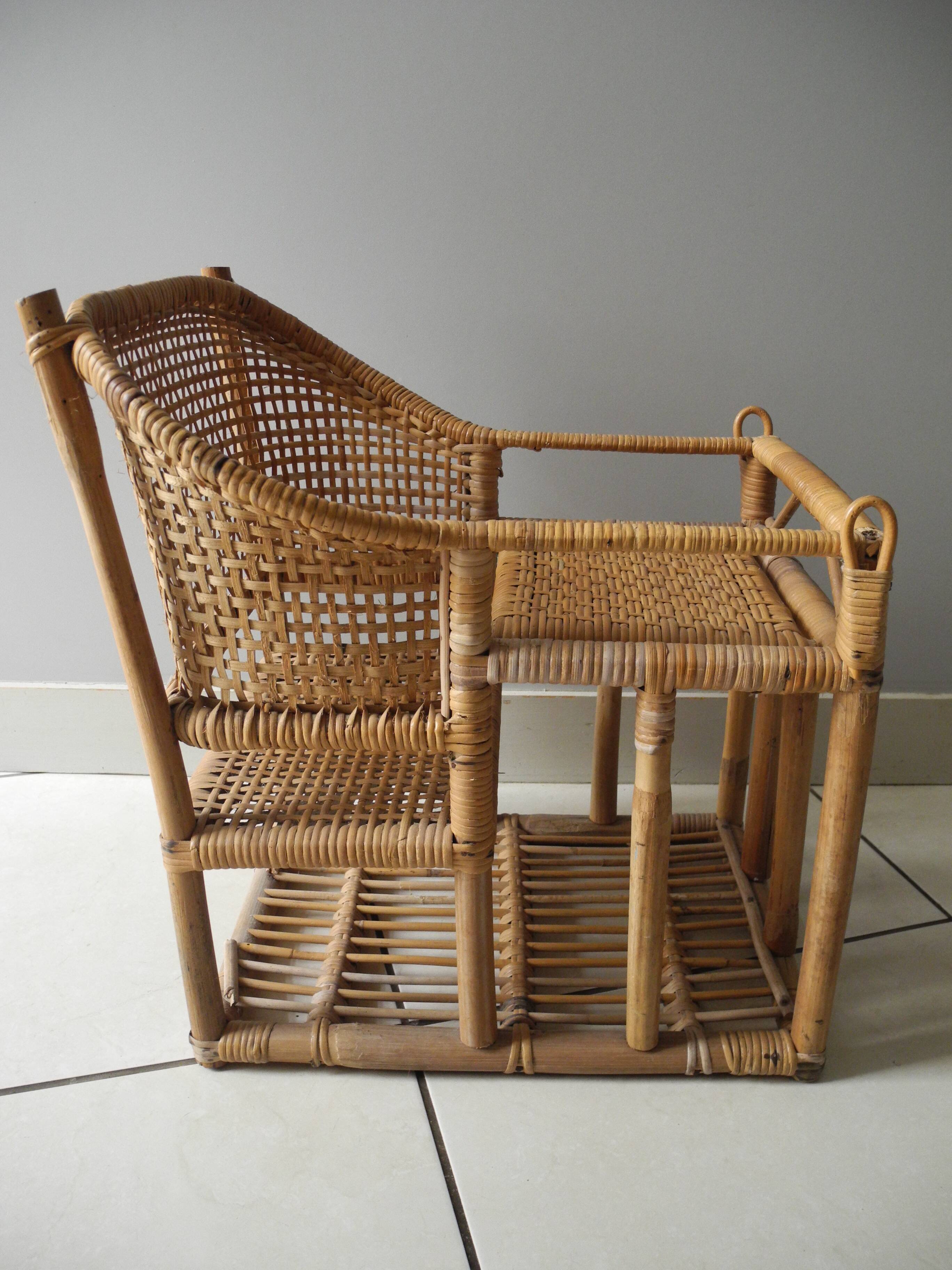 vintage rattan bamboo baby doll chair