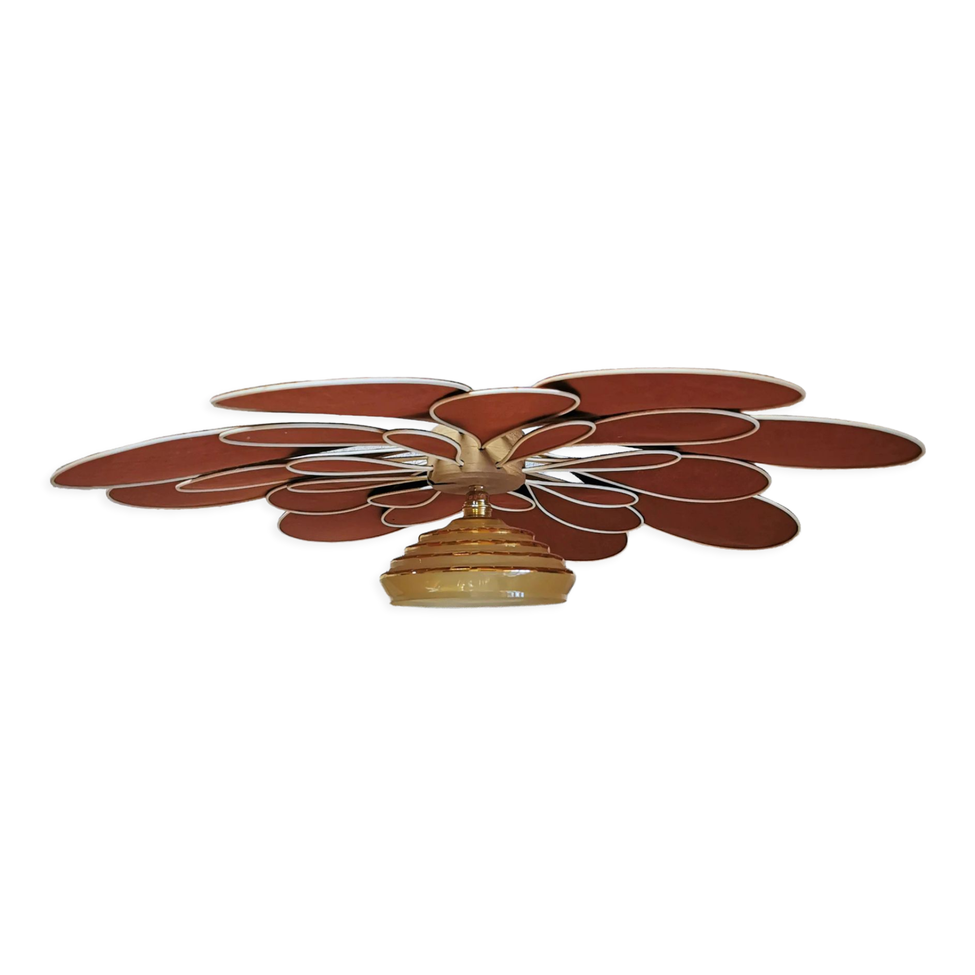 Suspension flower petals linen and rattan and vintage globe