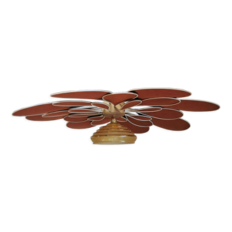 Suspension flower petals linen and rattan and vintage globe