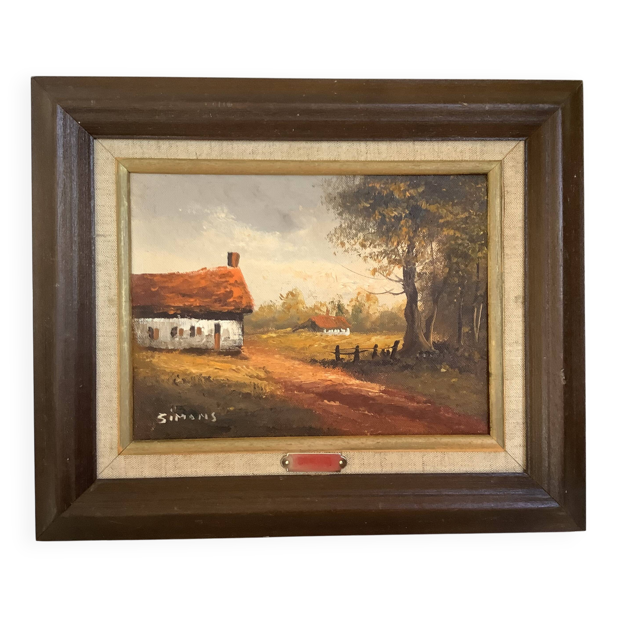 Countryside landscape painting oil on canvas signed