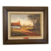 Countryside landscape painting oil on canvas signed