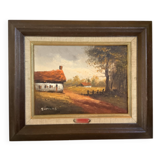Countryside landscape painting oil on canvas signed