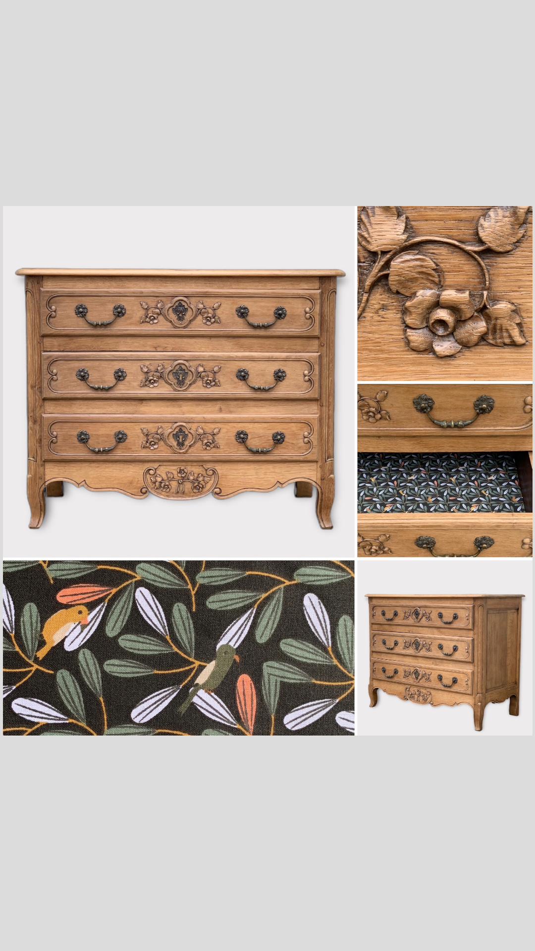 Louis XV style chest of drawers in solid raw oak, 1920