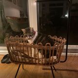 Vintage rattan doll cradle