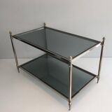 Neoclassical silver coffee table with bluish glass tops