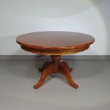 70s pine wood dining table / wood column leg table in 4-leg design with round top