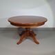 70s pine wood dining table / wood column leg table in 4-leg design with round top