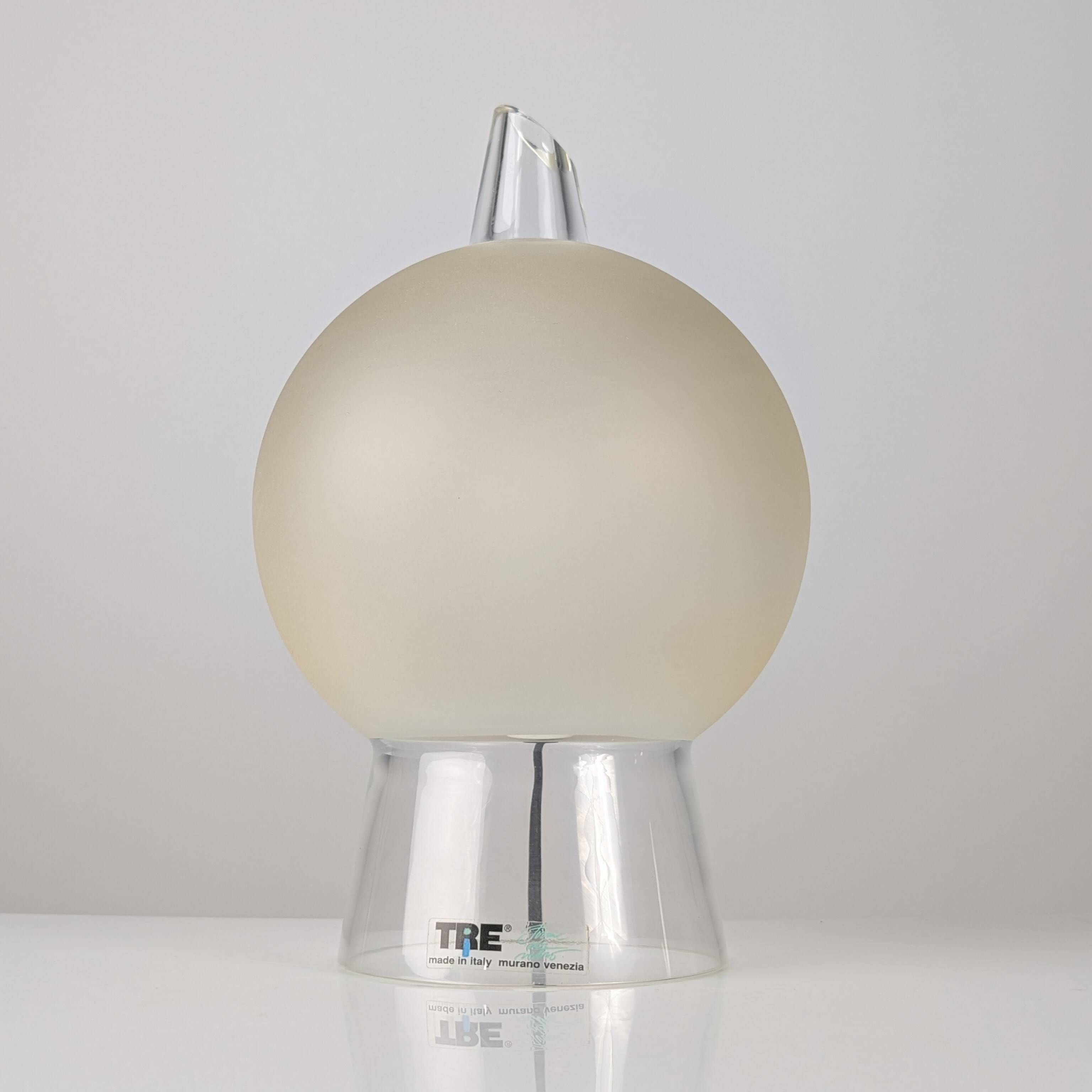 Murano glass table lamp by Itre, cone and satin sphere, Venice 1980s