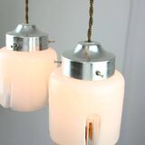 Mid-Century Italian Chrome and Glass Pendant Lamps, Set of 2