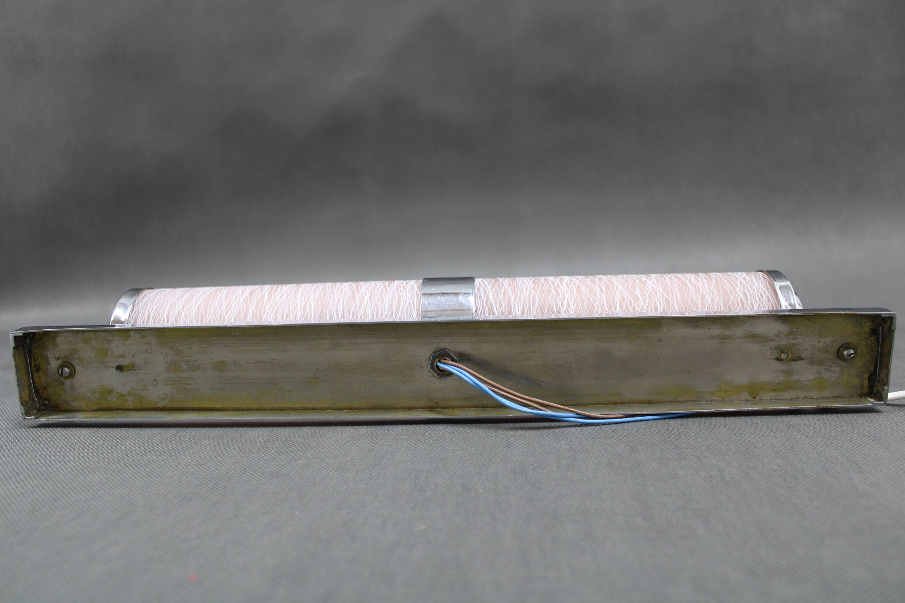 1930s Bauhaus Tubular Wall Light With Pink Glass, Czechoslovakia