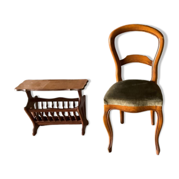 Chaise siège velours vert vintage TBE