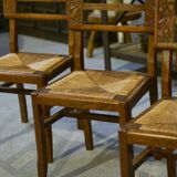 Set of 6 oak chairs in the style of Pierre Cruège 1940s.