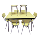 Roger Breton yellow formica set for Tublac, table, 6 chairs, 2 stools, 60s
