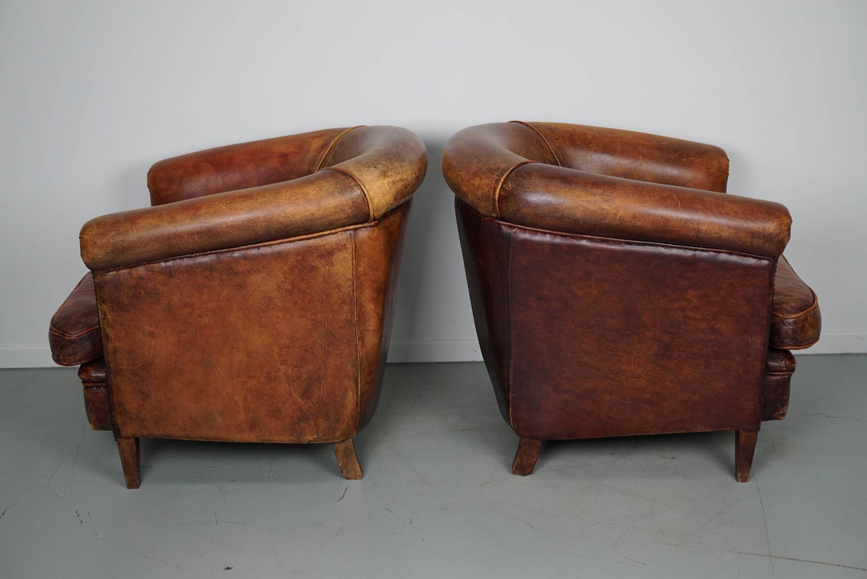 Fauteuil Club Vintage en Cuir Couleur Cognac, Pays-Bas, Set de 2