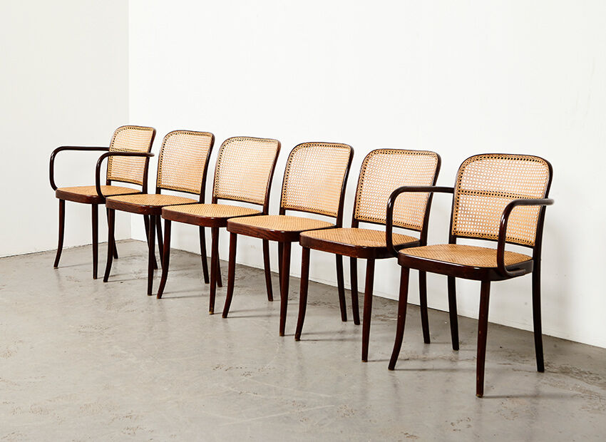 Josef Hoffmann set of 6 Prague Dining Chairs for Drevounia Czechoslovakia 1970s
