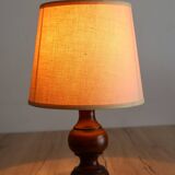 Vintage table lamp in turned wood and fabric lampshade