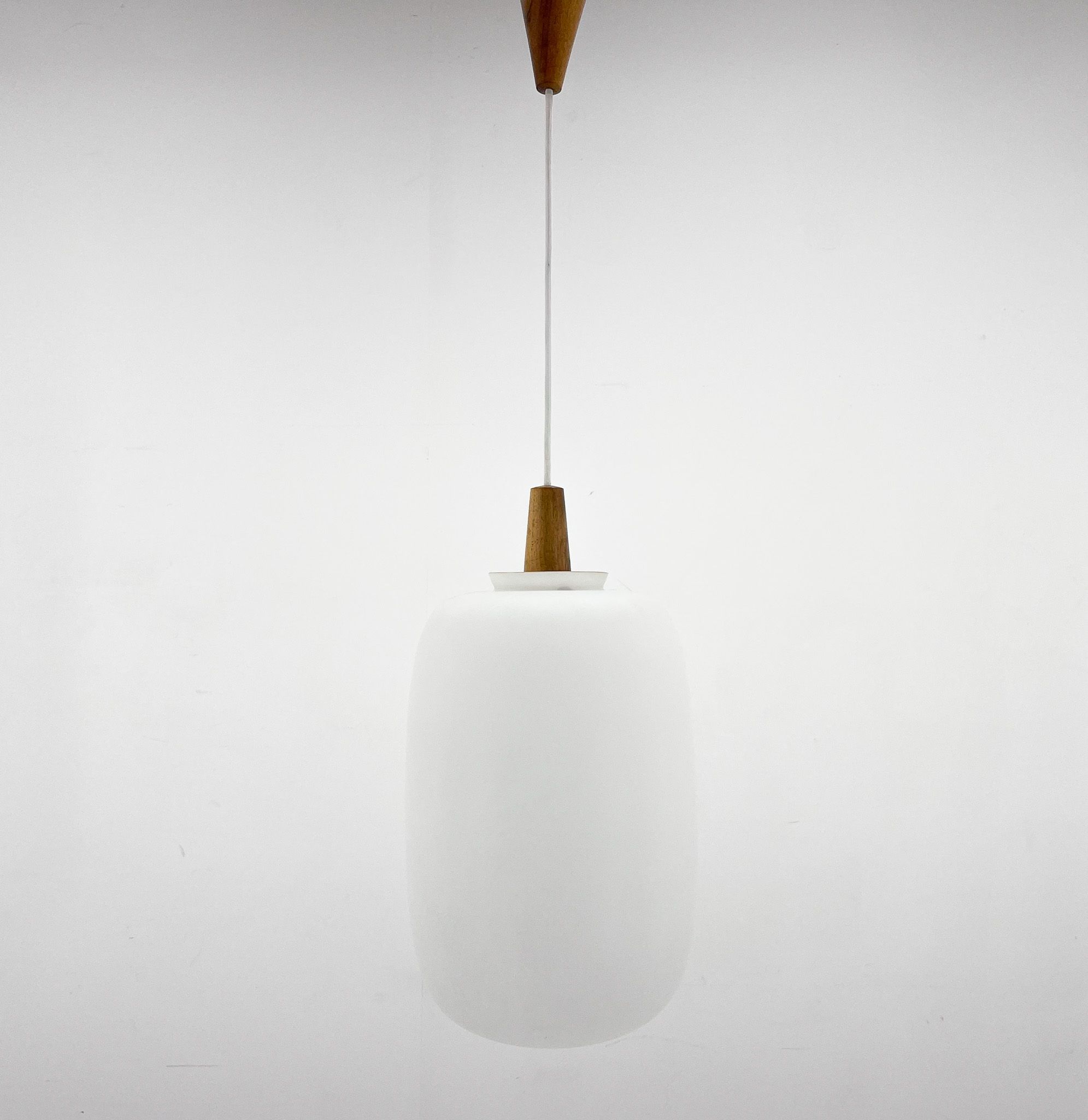 1960s Wood and Glass Pendant Light by ULUV, Czechoslovakia, Marked by Manufacturer