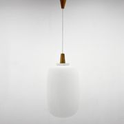 1960s Wood and Glass Pendant Light by ULUV, Czechoslovakia, Marked by Manufacturer