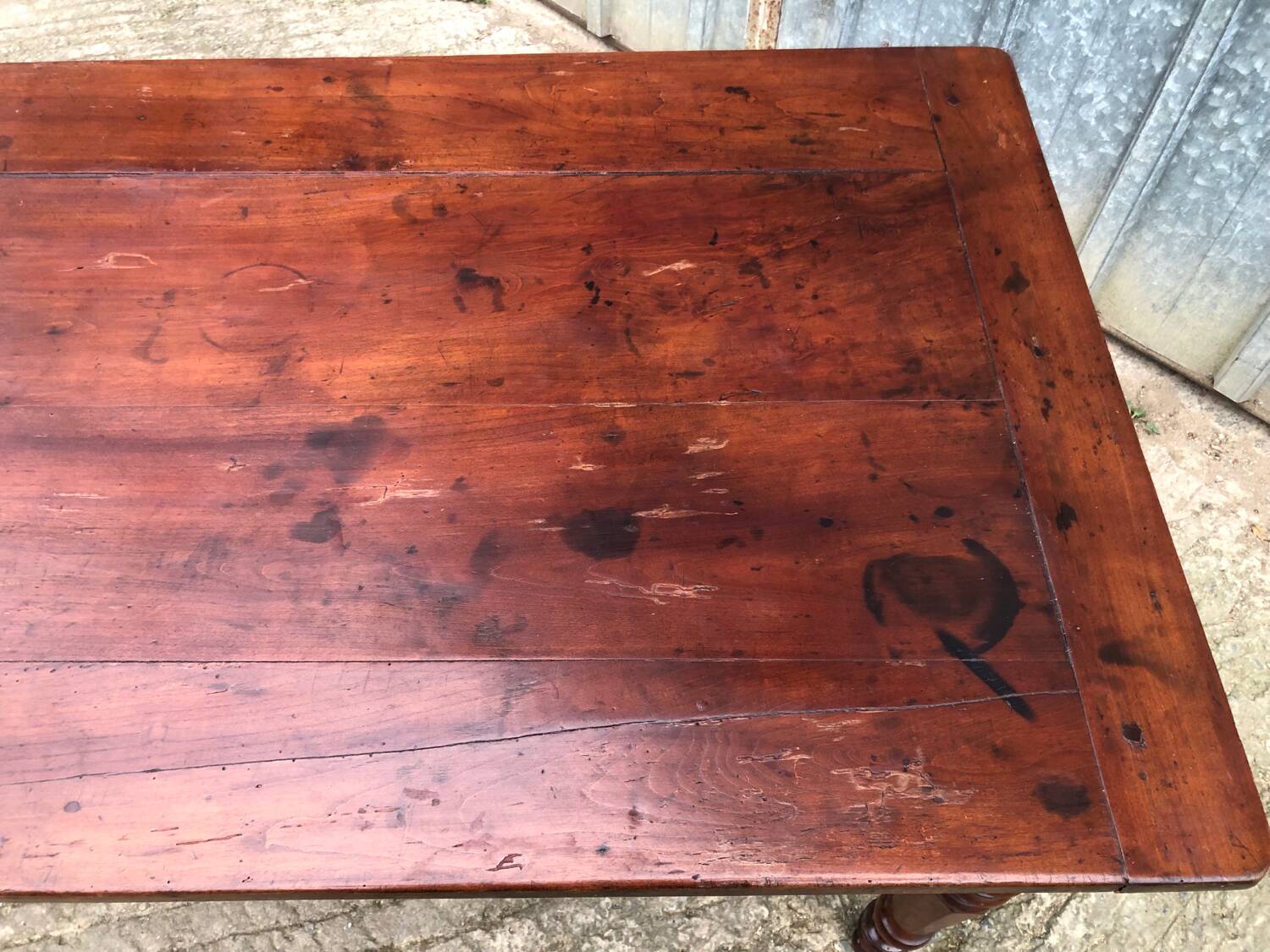 Antique farmhouse table in solid cherry wood with 4 drawers