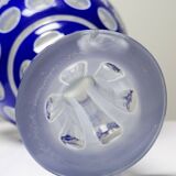 Pair of small crystal vases "overlay" cut with antique blue and white enamel