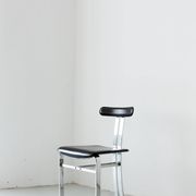 Pair of vintage Italian made dining chairs in chromed metal and black leather