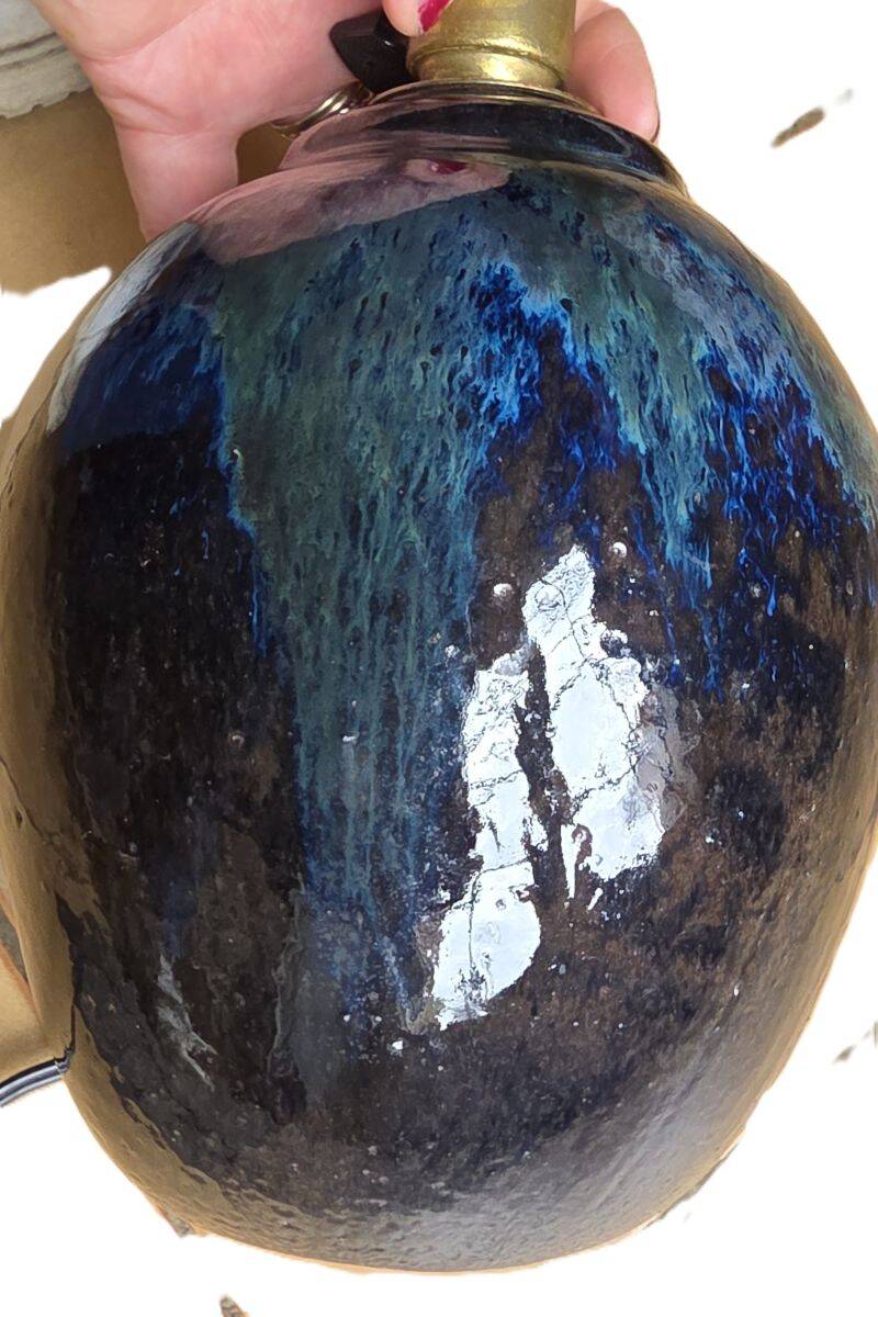 Large Vintage Lamp Base in Glazed Terracotta