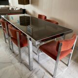 Glass table from the 1970s roche and bobois with 6 chairs