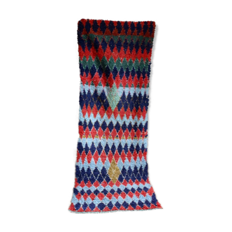 Carpet boucherouite spirit woven checkerboard hand to Morocco 275 x 93 cm
