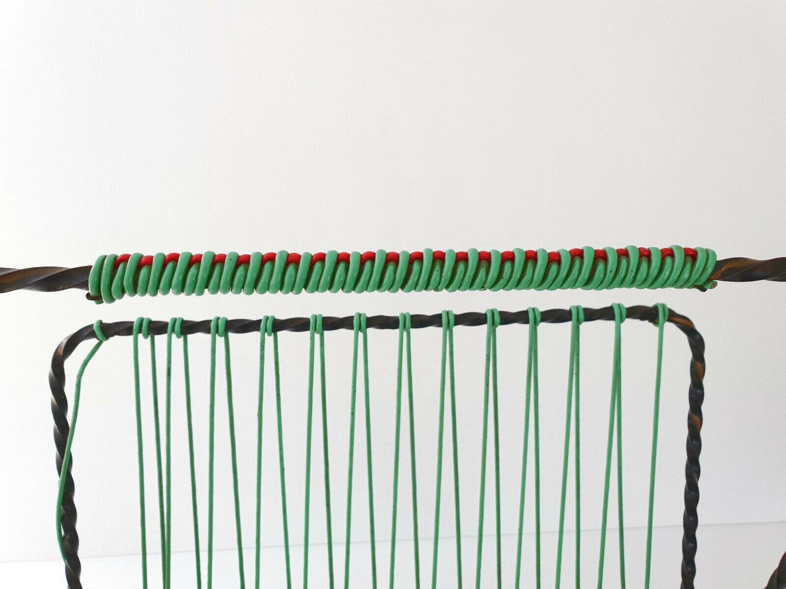 Vintage 1950s metal and scoubidou magazine rack