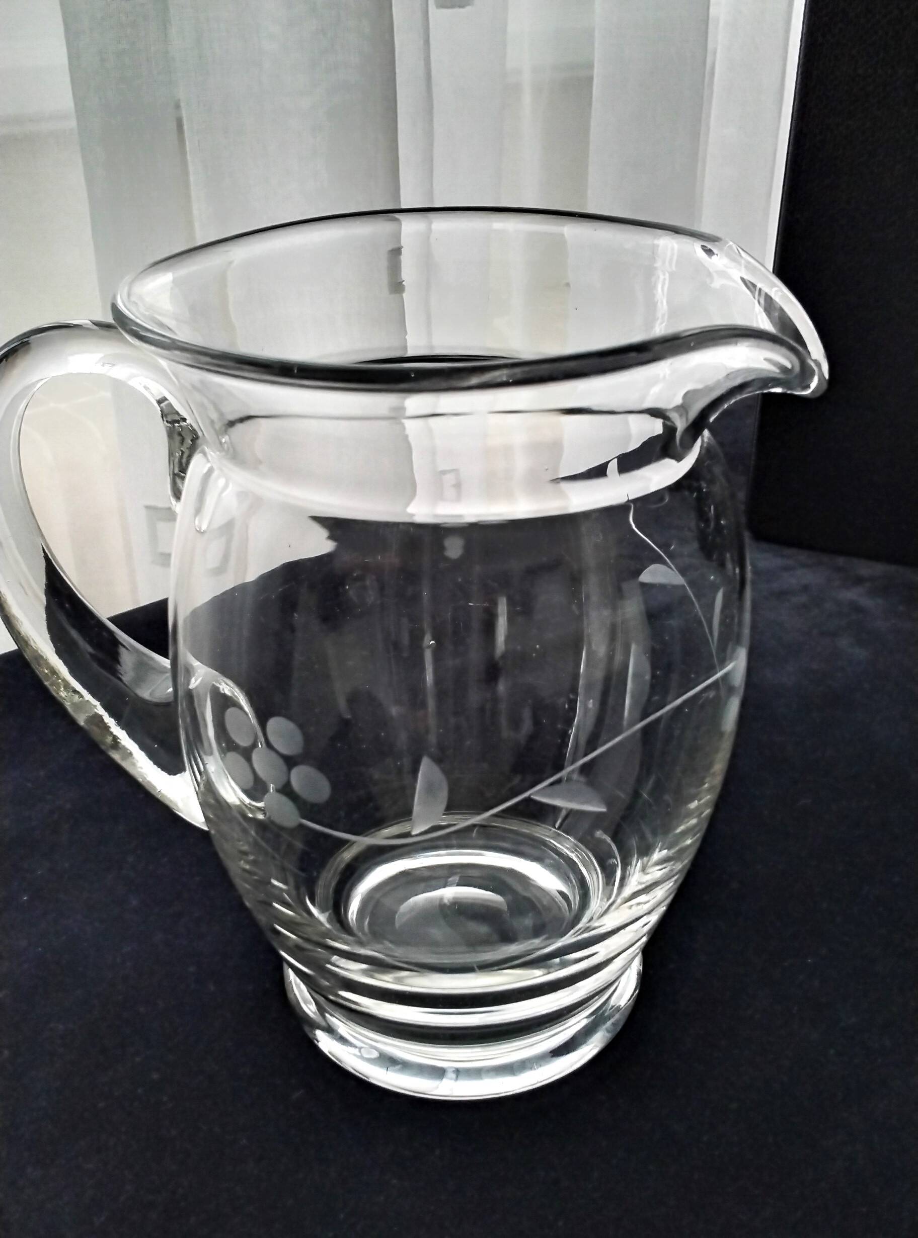 Water carafe, blown glass jug, sanded decor 1 L