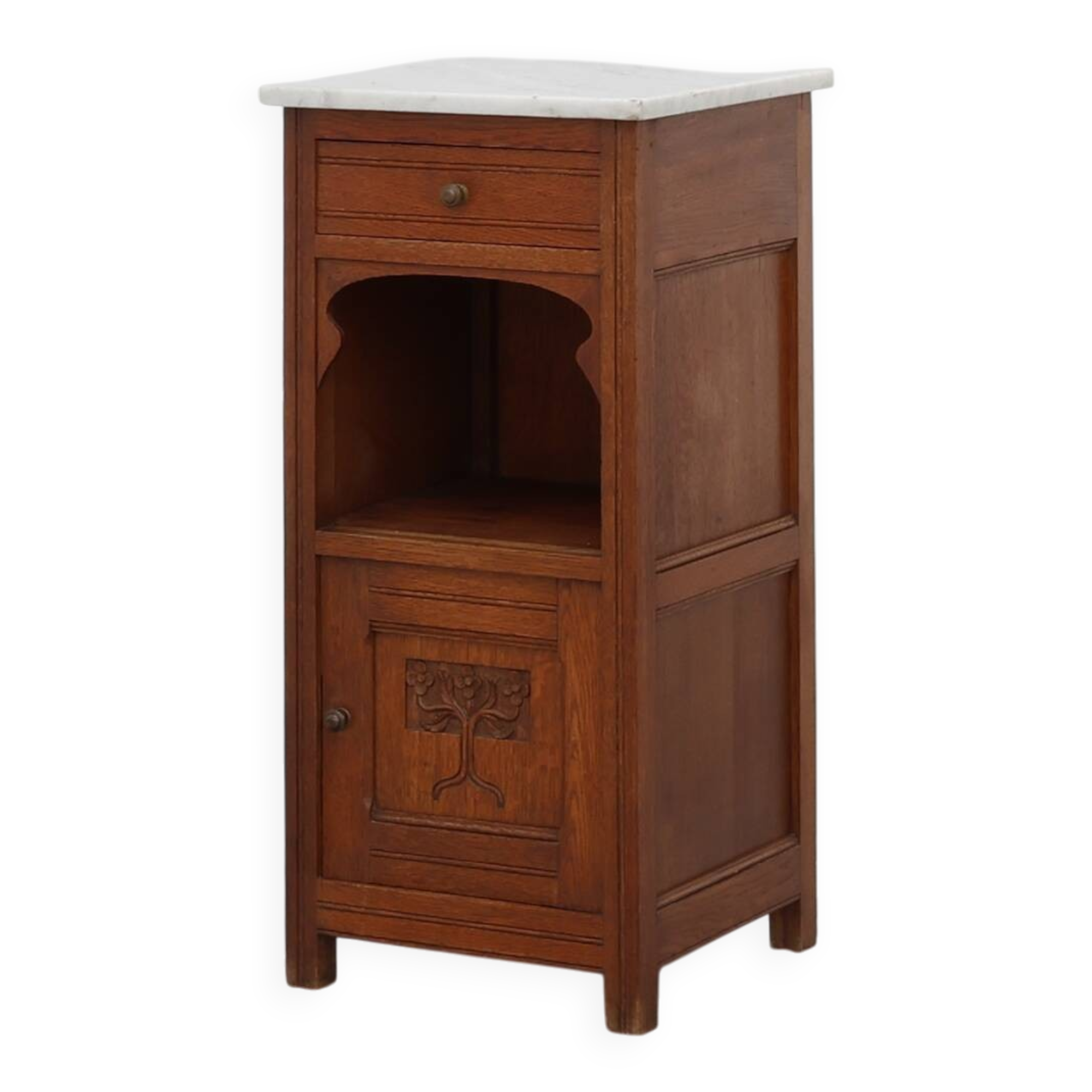 French Art Deco Wood & Grey Marble Top Nightstand, 1920s