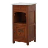 French Art Deco Wood & Grey Marble Top Nightstand, 1920s